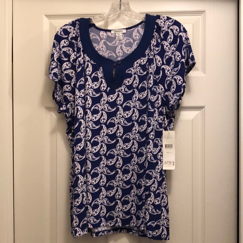 NWT Hampshire Studio Blue Paisley Blouse 1X
